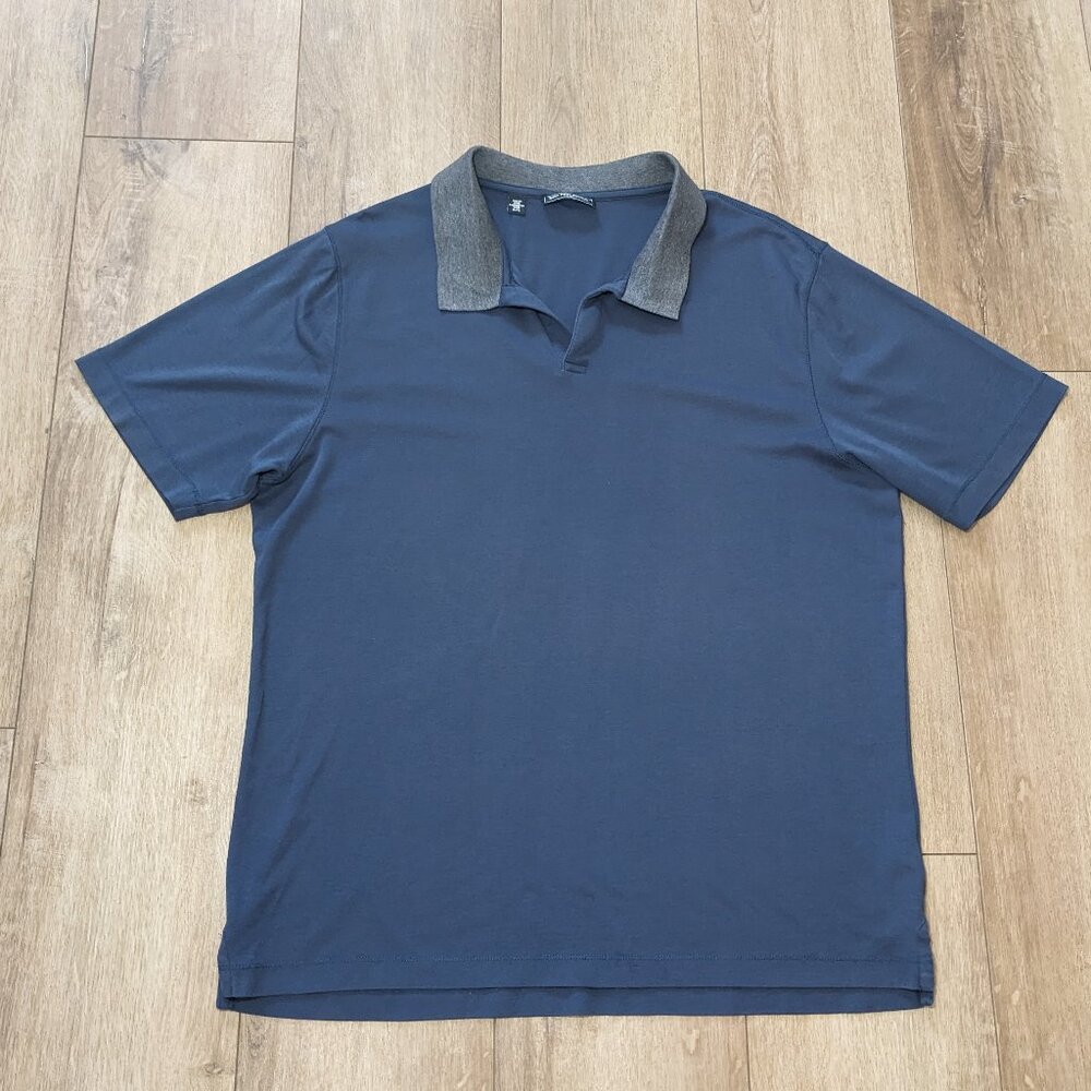 Saks Fifth Avenue Polo Shirt Mens Blue Gray Collar Short Sleeve Casual XL
